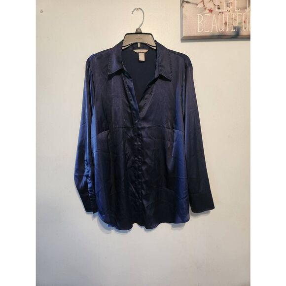 H&M Size XL Navy Blue Collared Button Up Dress Shirt - Picture 1 of 4